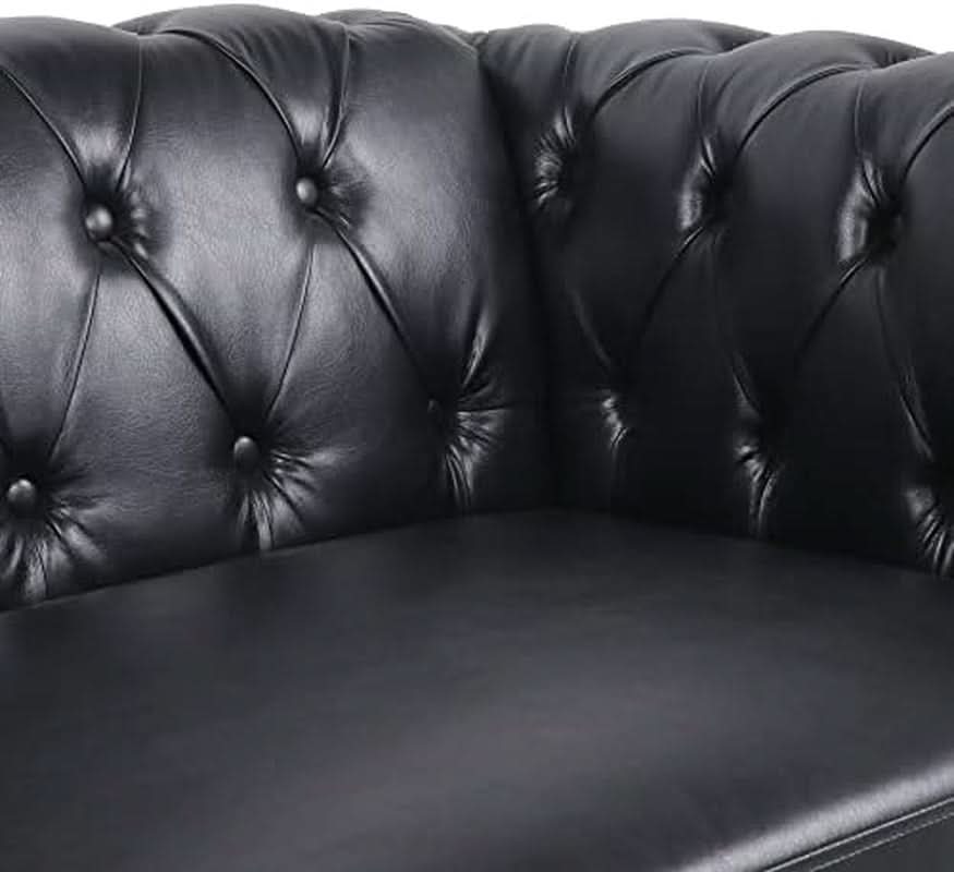 Three Piece Living Room Furniture Set With Faux Leather Chesterfield Sofa Club Chair And Loveseat In Black