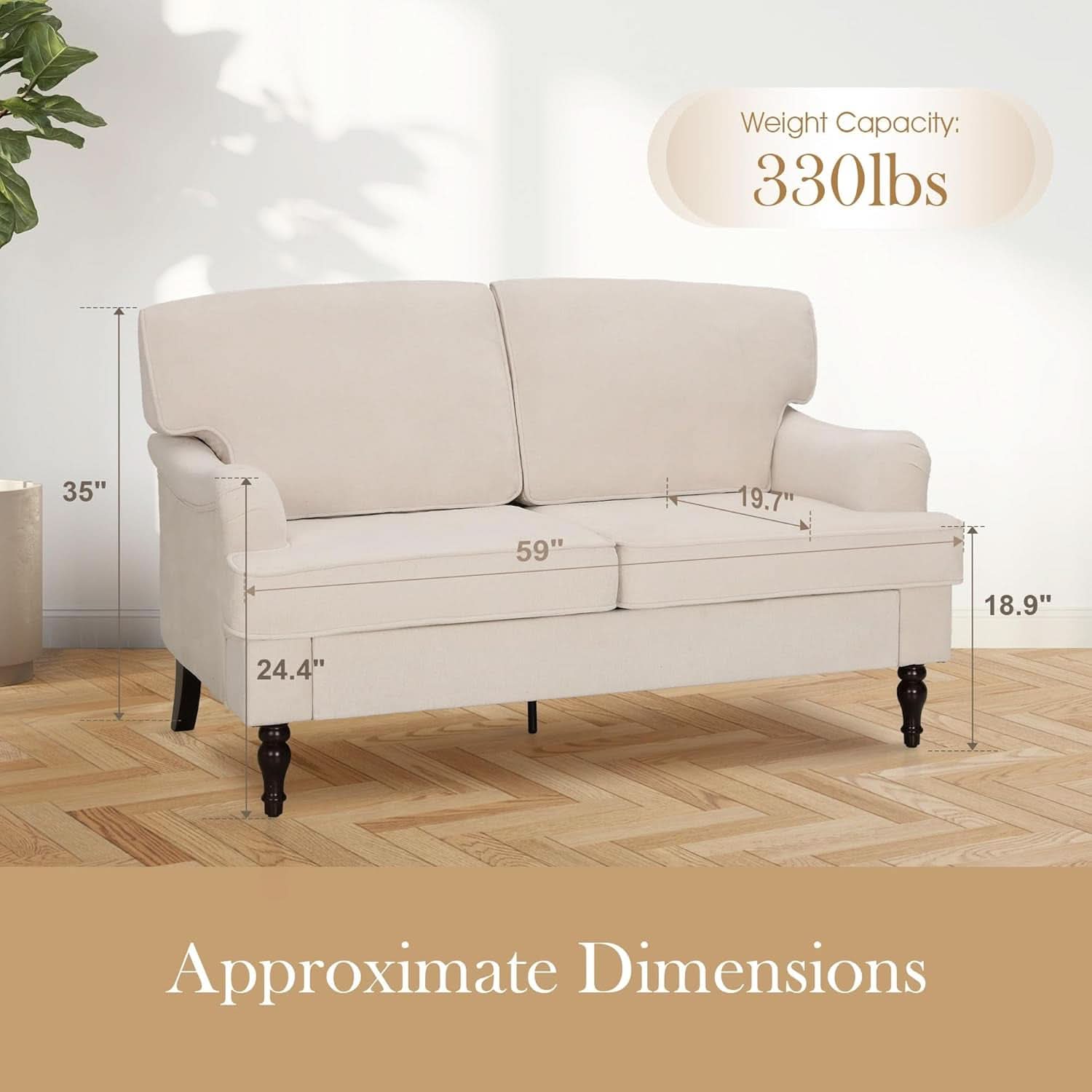 Three Piece Living Room Furniture Set With Linen Fabric Loveseat And Two Accent Chairs Off White