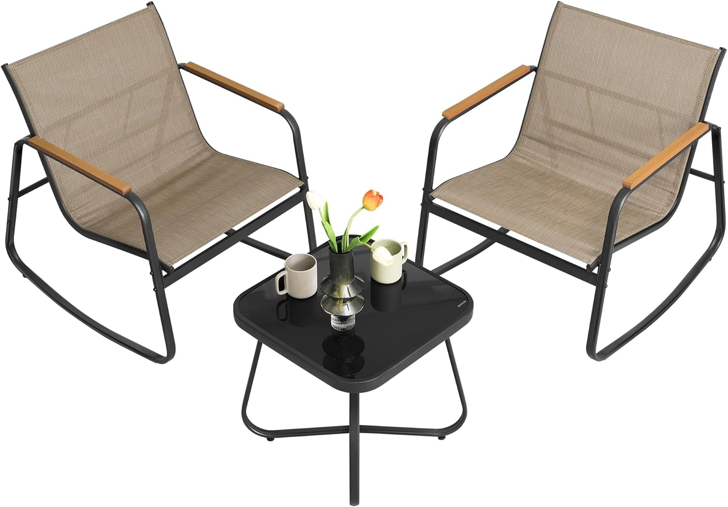 Three-Piece Outdoor Patio Furniture Set with Rocking Chairs