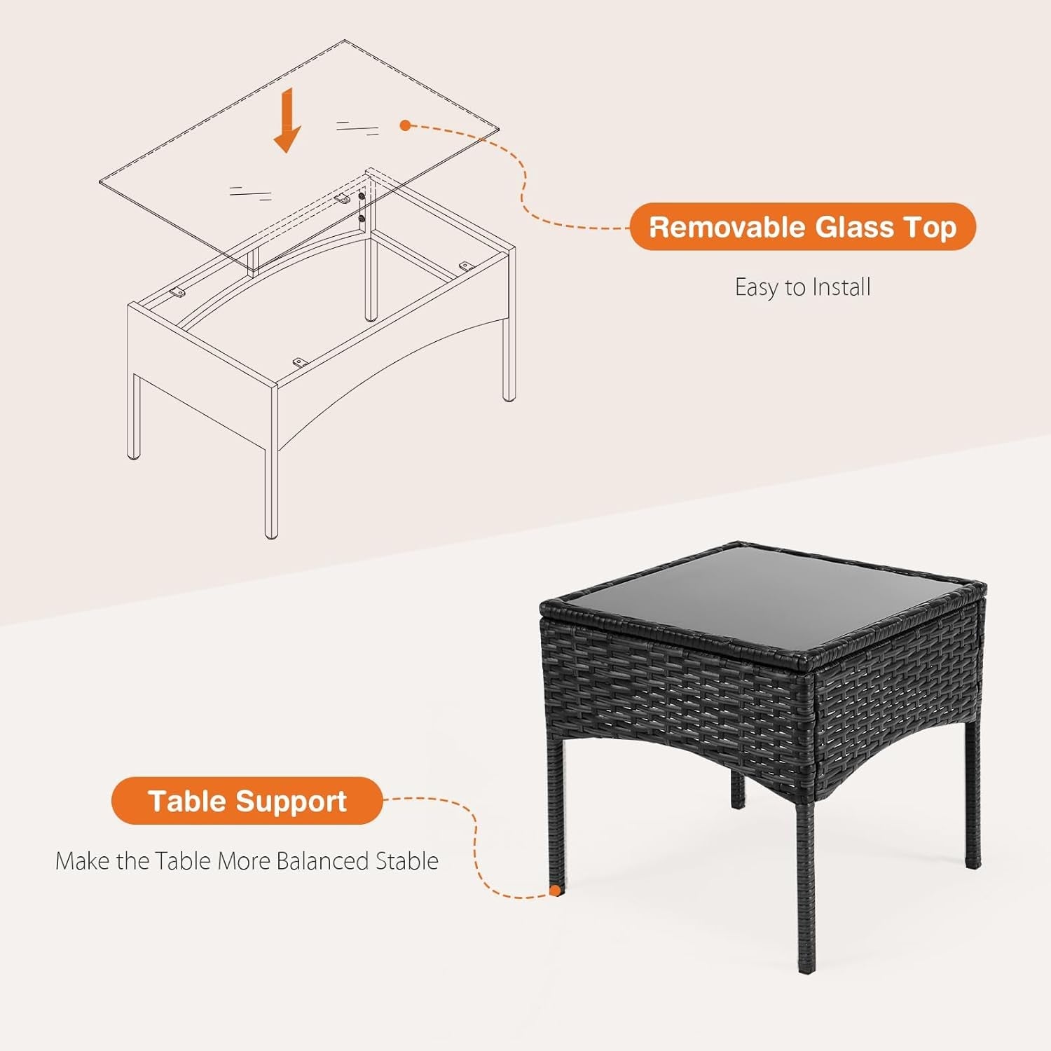 Three-Piece Outdoor Patio Set With Cushions And Glass Table