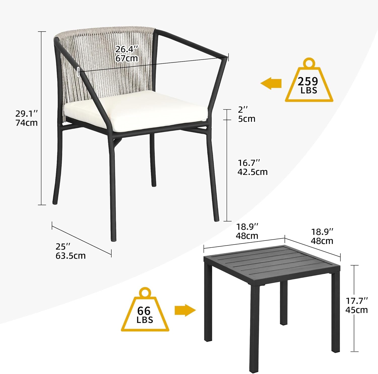 Three Piece Outdoor Patio Wicker Furniture Set With Cushioned Chairs And Coffee Table Gray