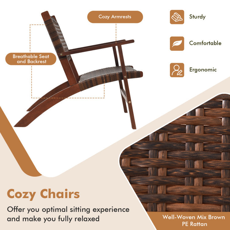 Three Piece Outdoor Wooden Patio Rattan Furniture Set With Natural Wood Finish And Weather Resistant Frame