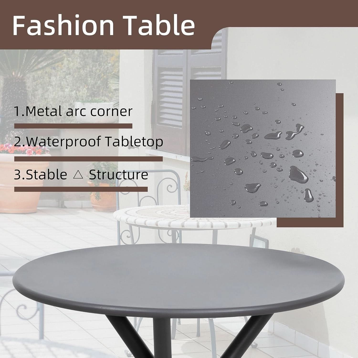Three Piece Patio Bistro Set With Textilene Fabric Chairs And Table Grey Outdoor Furniture Set