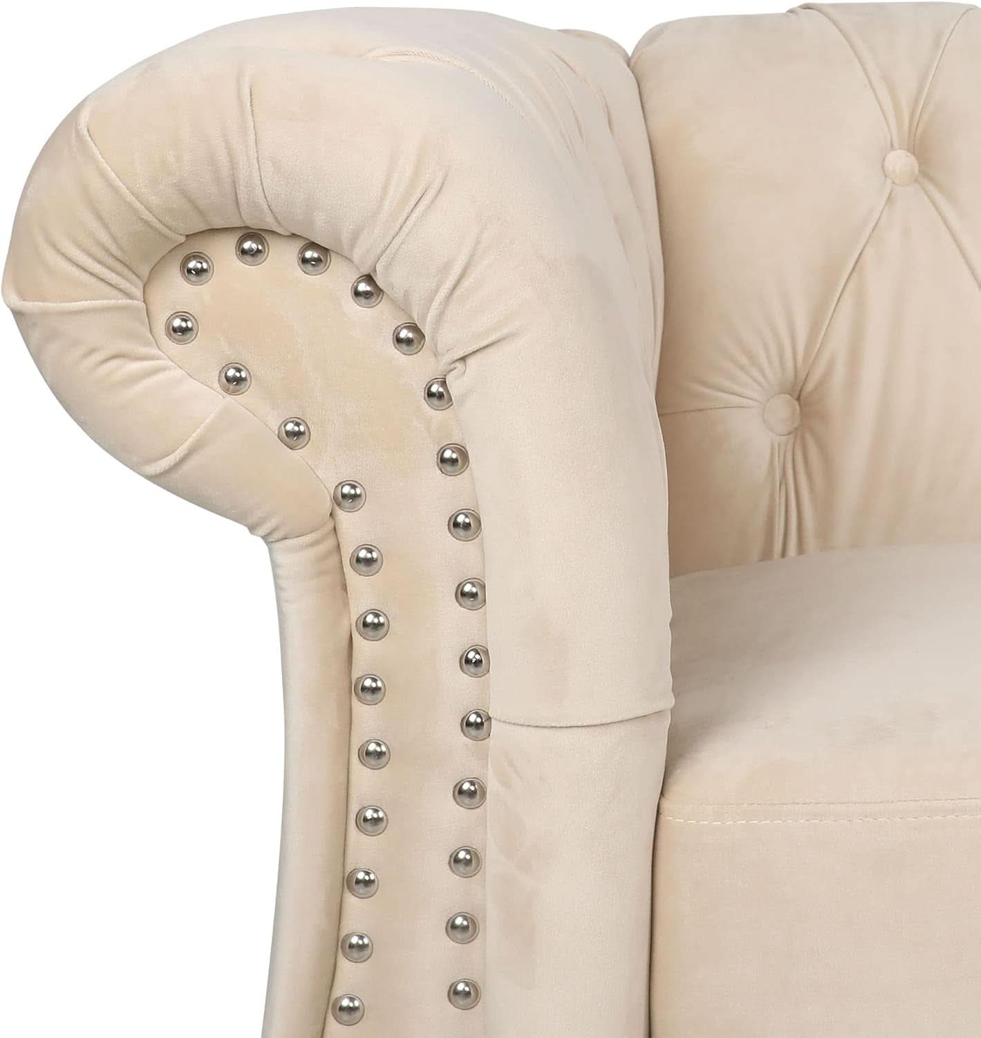 Three Piece Velvet Chesterfield Living Room Sofa Set Beige With Club Chair And Loveseat