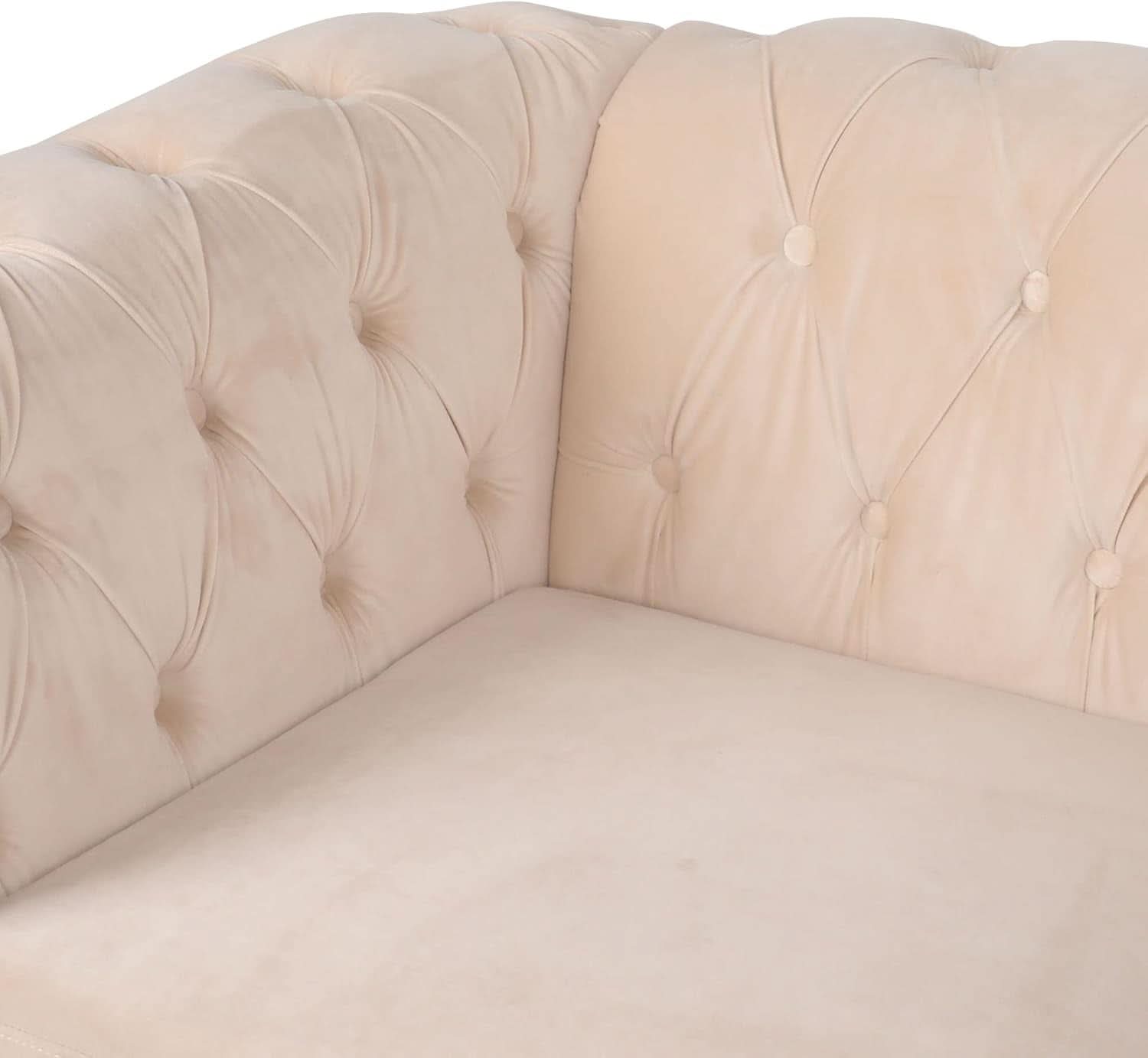 Three Piece Velvet Chesterfield Living Room Sofa Set Beige With Club Chair And Loveseat