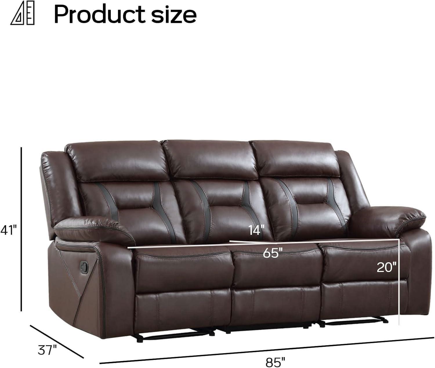 Three Seat Manual Reclining Sofa Dark Brown Faux Leather