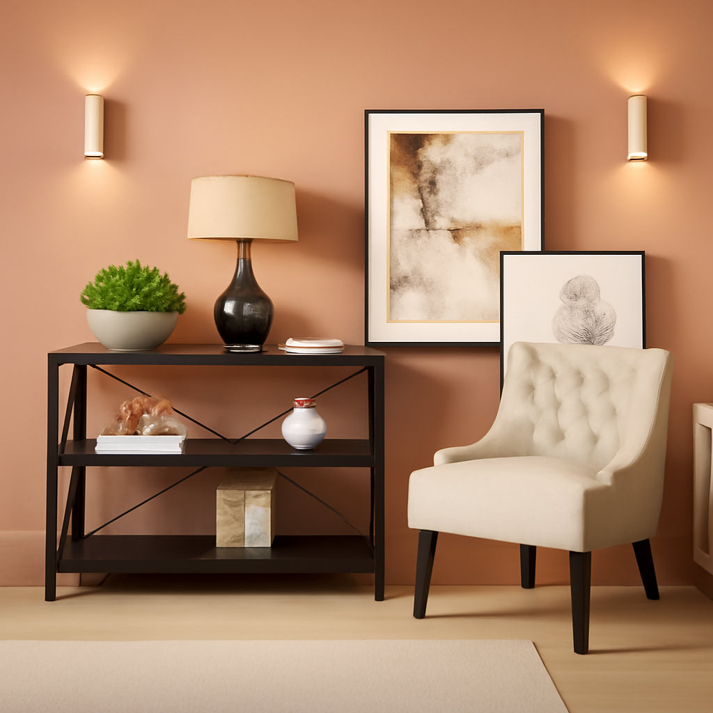 Three Tier Narrow Black Sofa Table With Storage Shelves