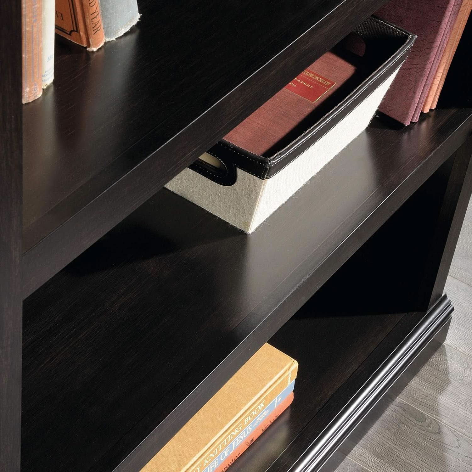 Three Tier Wooden Book Shelf Estate Black with Adjustable Shelves Multipurpose Bookshelf for Home Office And Living Room