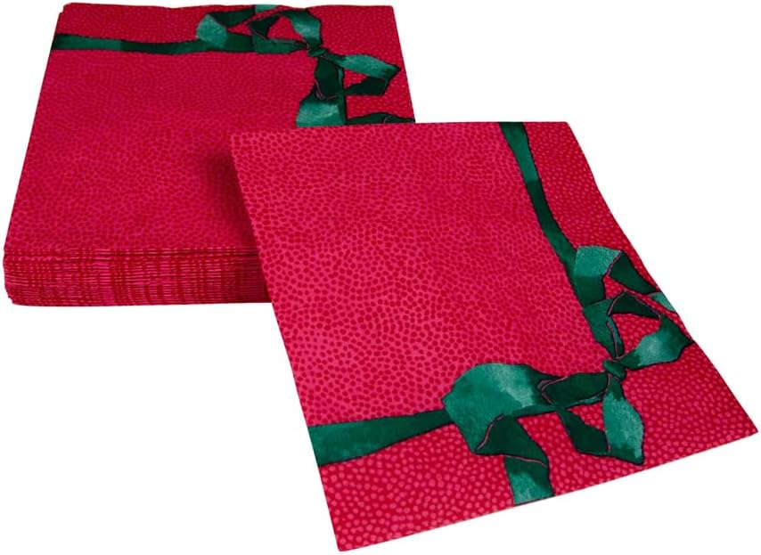 Tied With A Bow Red And Spruce Luncheon Napkins