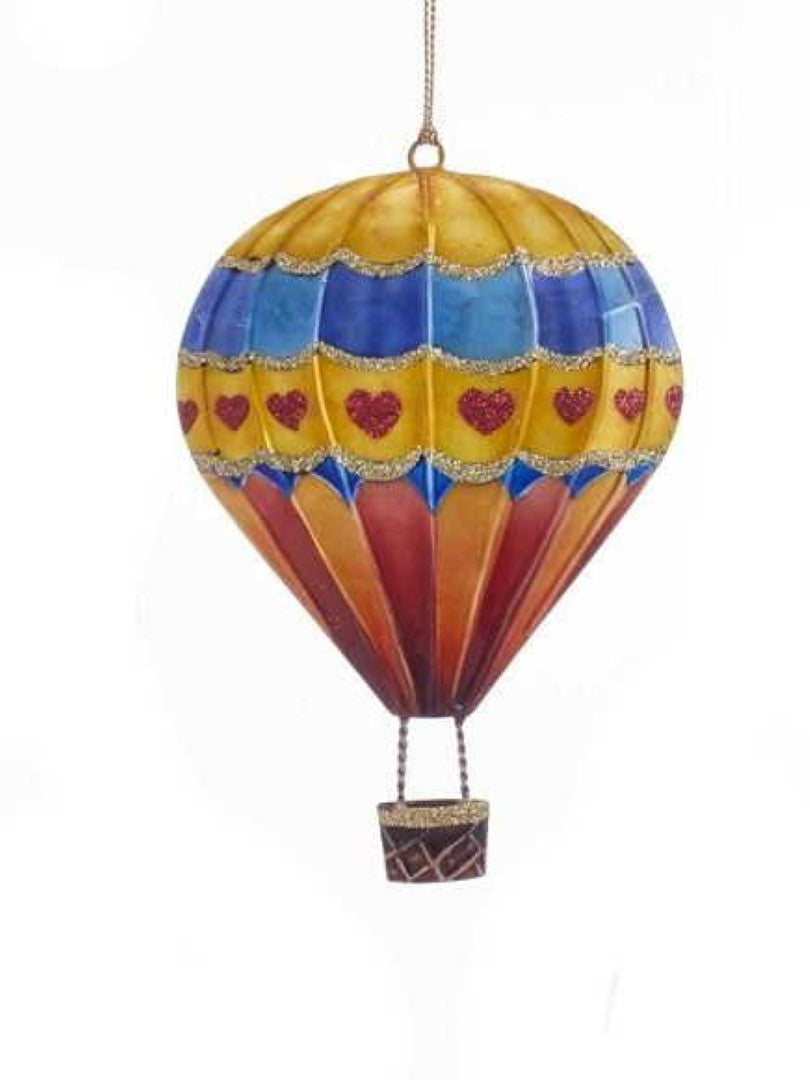 Tin Hot Air Balloon Ornament - Hearts