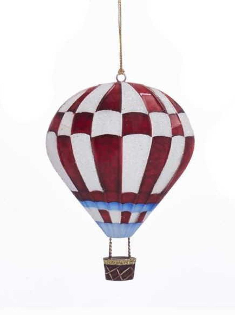Tin Hot Air Balloon Ornament - Red Gingham