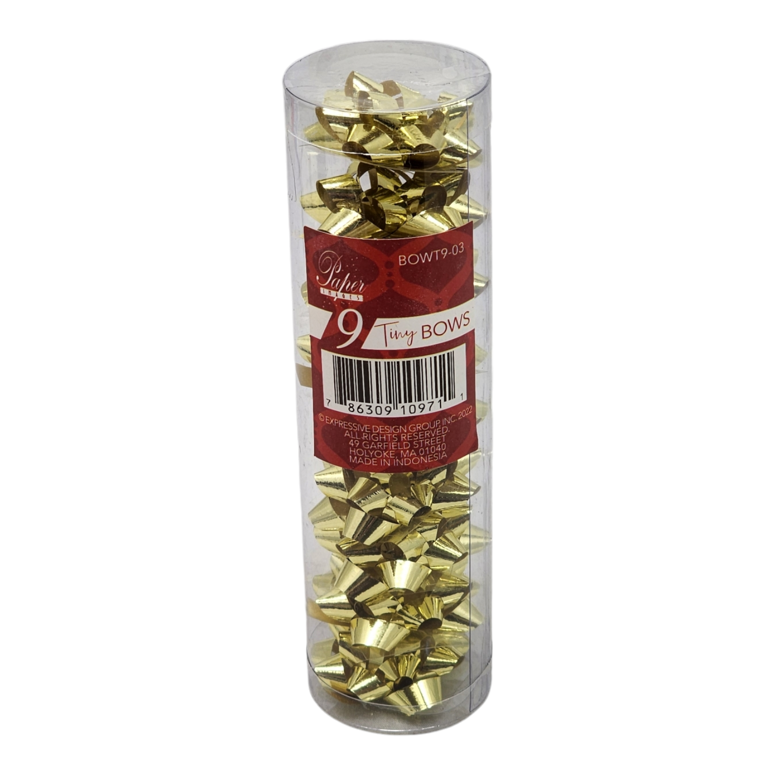 Tiny Metallic Bows in a Tube 9 Pack - Gold