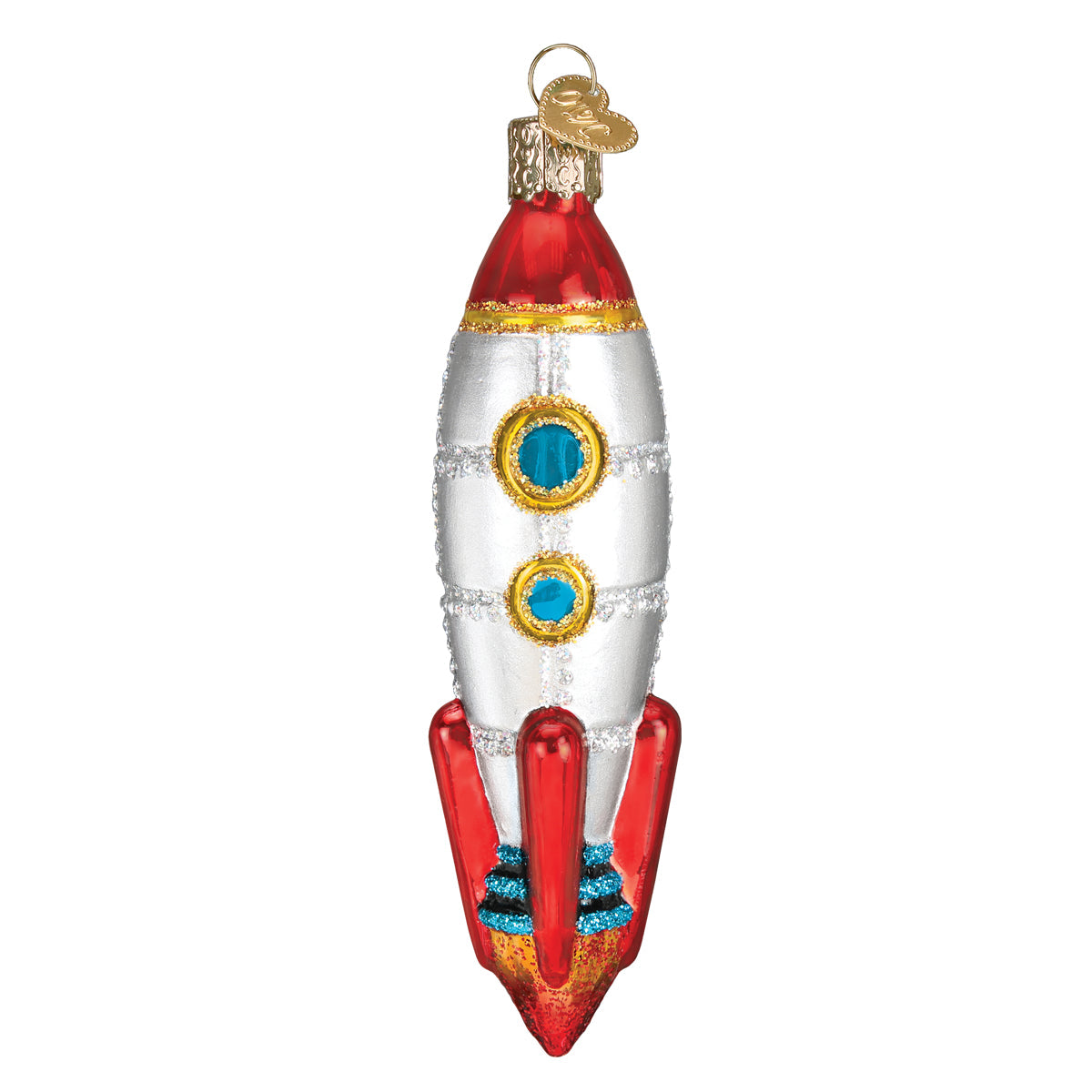 Toy Rocket Ship Glass Ornament
