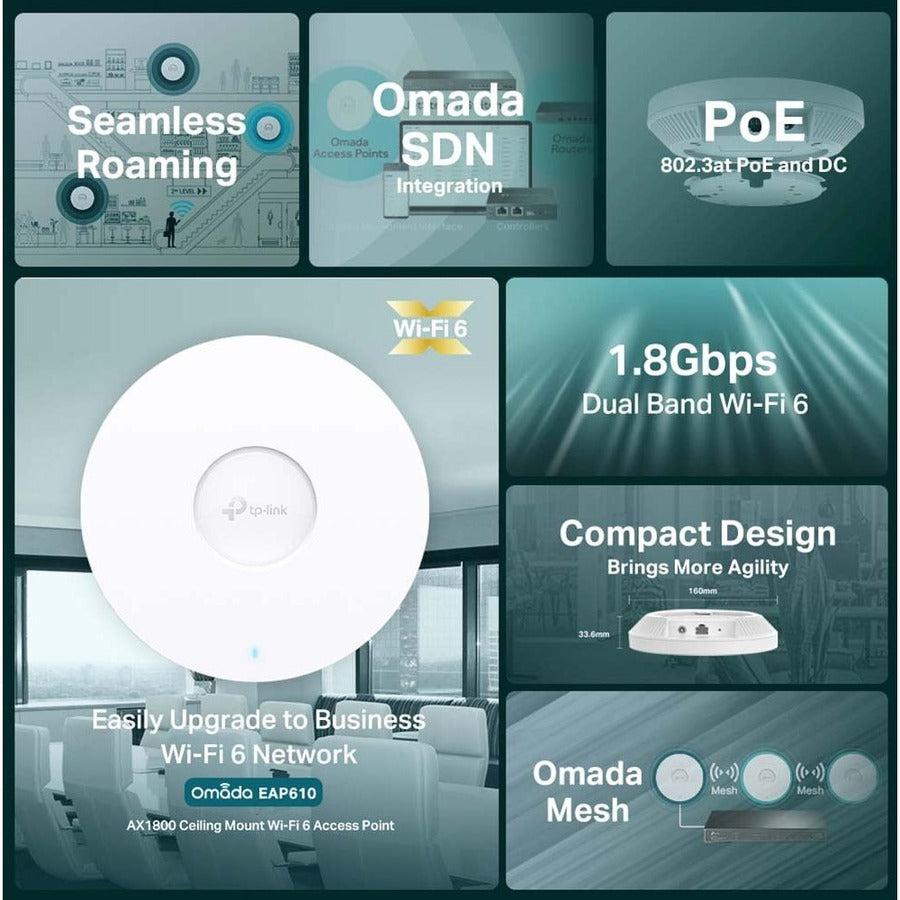 Tp-Link Eap610_V2 - Omada Wifi 6 Ax1800 Wireless Gigabit Ceiling Mount Access Point - Limited Lifetime Warranty