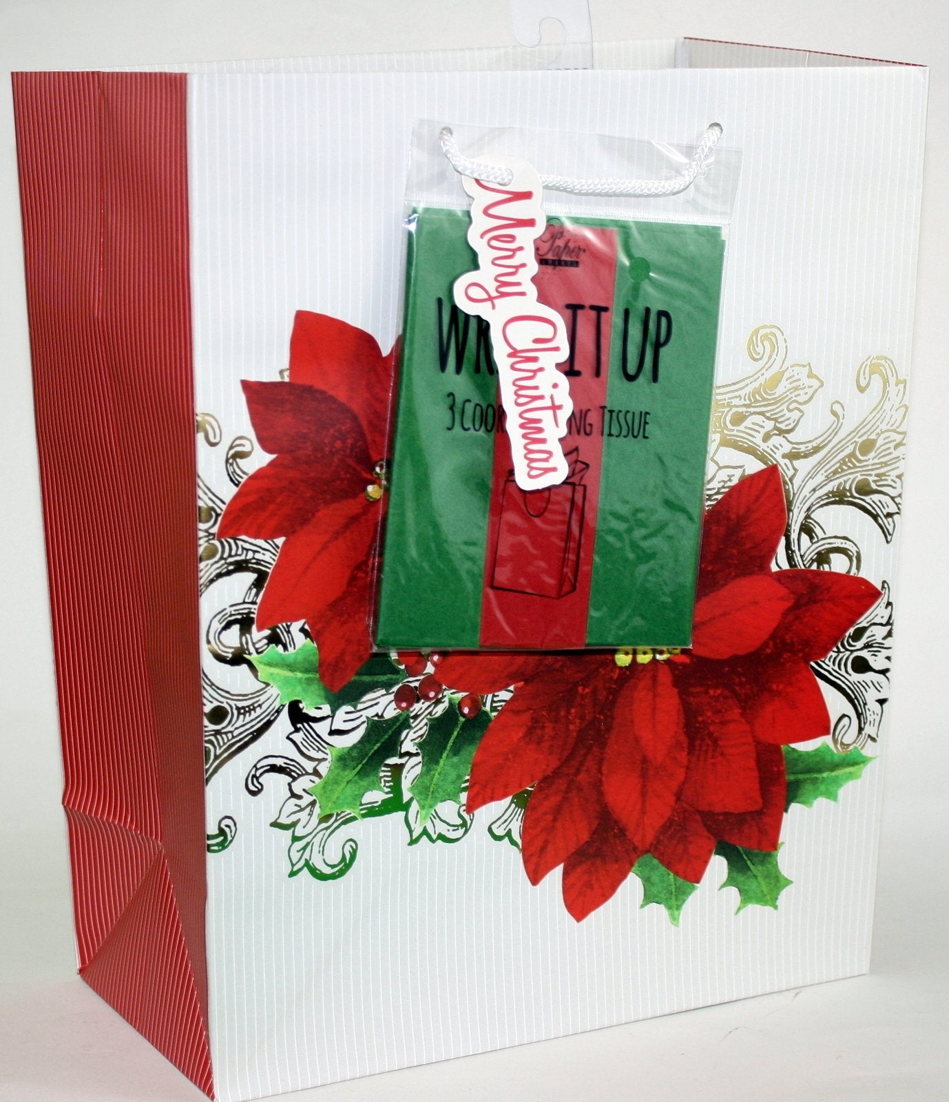Traditional Gift Bag With Matching Tissue - Poinsettias Large