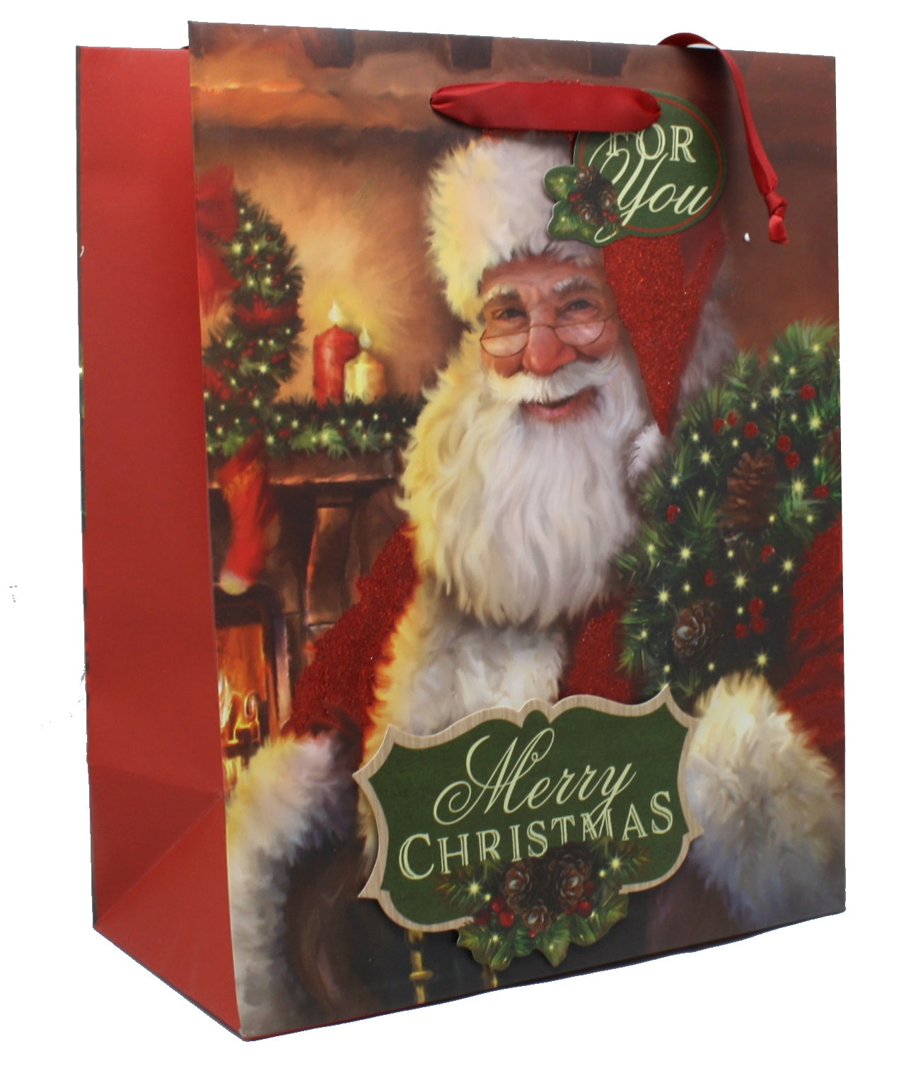 Traditional Large Handmade Gift Bags - Glittered Santa