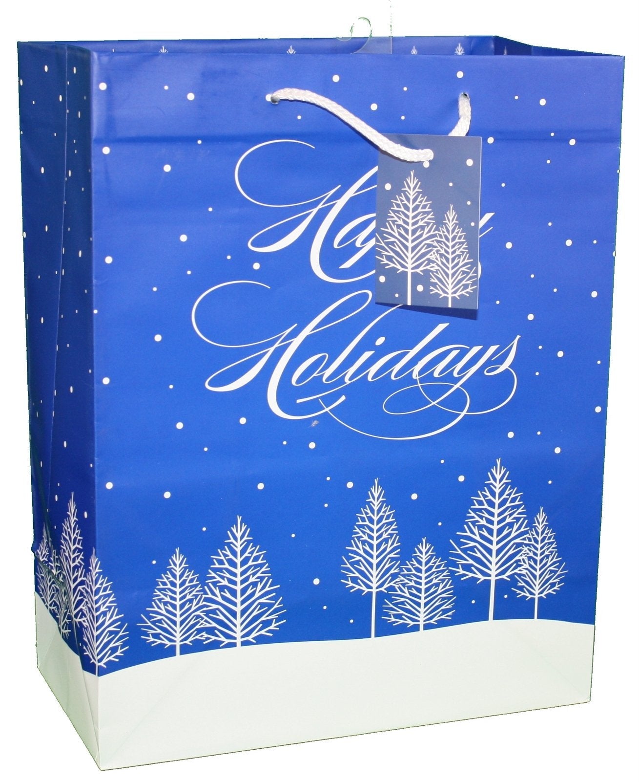 Traditional Lettering Gift Bag - Happy Holidays Blue Large