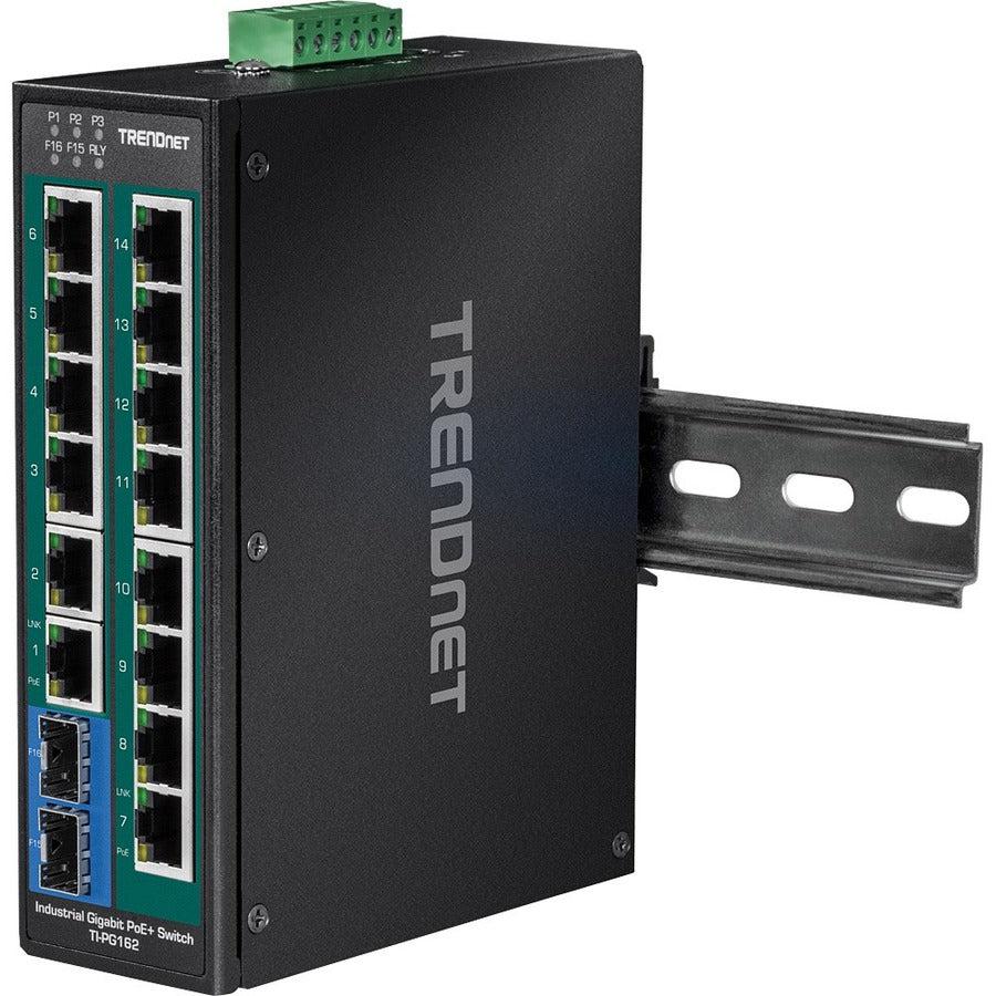 TrendNet 16-Port Industrial PoE+ Switch - DIN-Rail Gigabit Network Hub | Tecisoft® TI-PG162