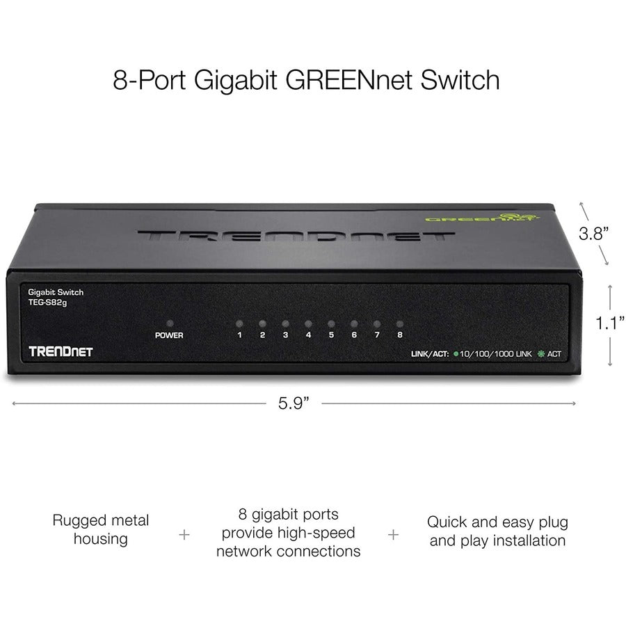 TrendNet TEG-S82g 8-Port Gigabit GREENnet Mini Switch - Energy-Efficient Network Solution | TecISoft
