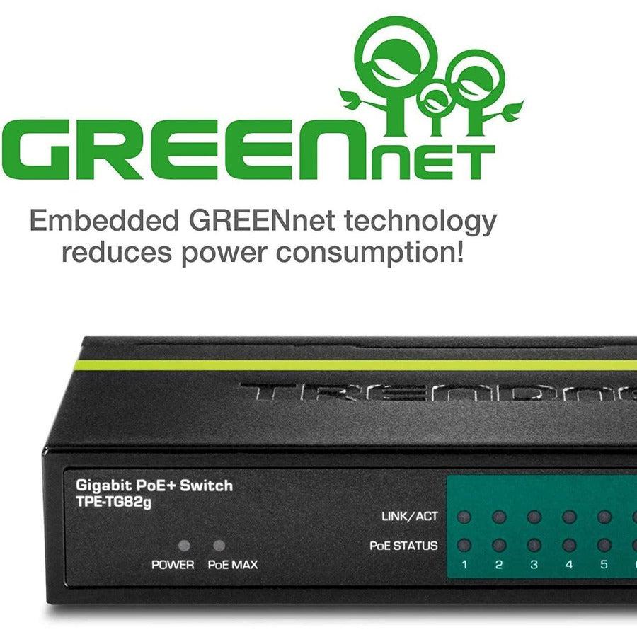 TrendNet TPE-TG82G 8-Port Gigabit PoE+ Switch - Power over Ethernet Network Switch | TecISoft