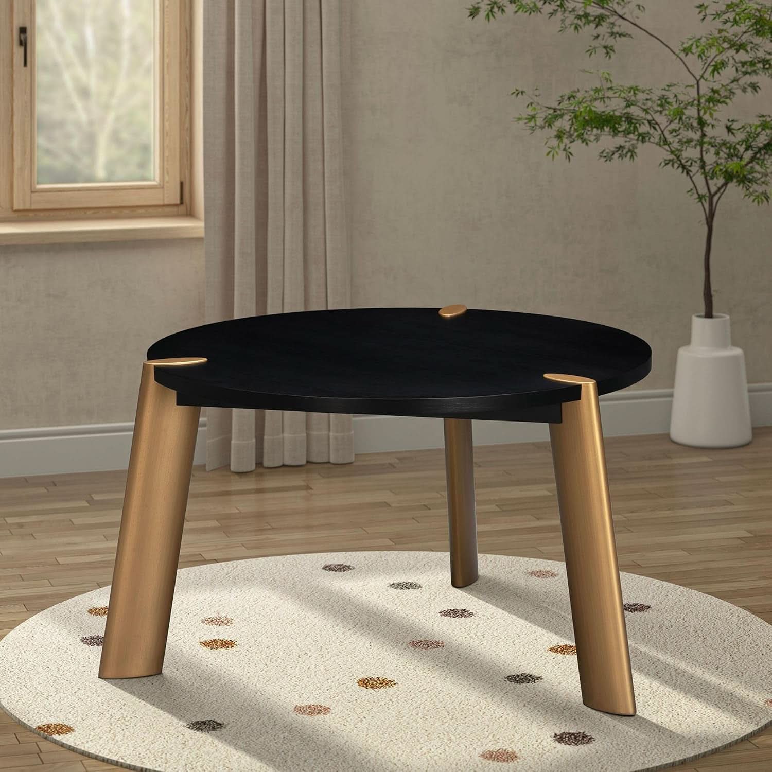 Tribase 47 Inch Round Burnt Black Dining Table Modern