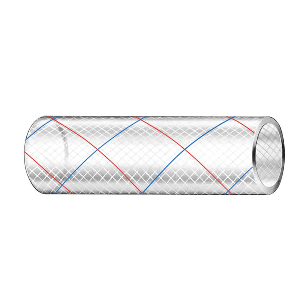 Trident Marine 3/8" x 50' Clear Reinforced PVC Hose Tubing Red &amp; Blue Tracer
