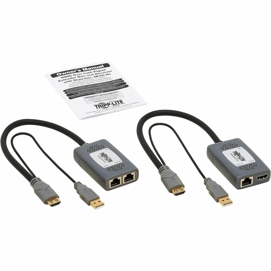 Tripp Lite 1-Port DisplayPort over Cat6 Extender Kit, Pigtail Transmitter/Receiver, 4K 60
