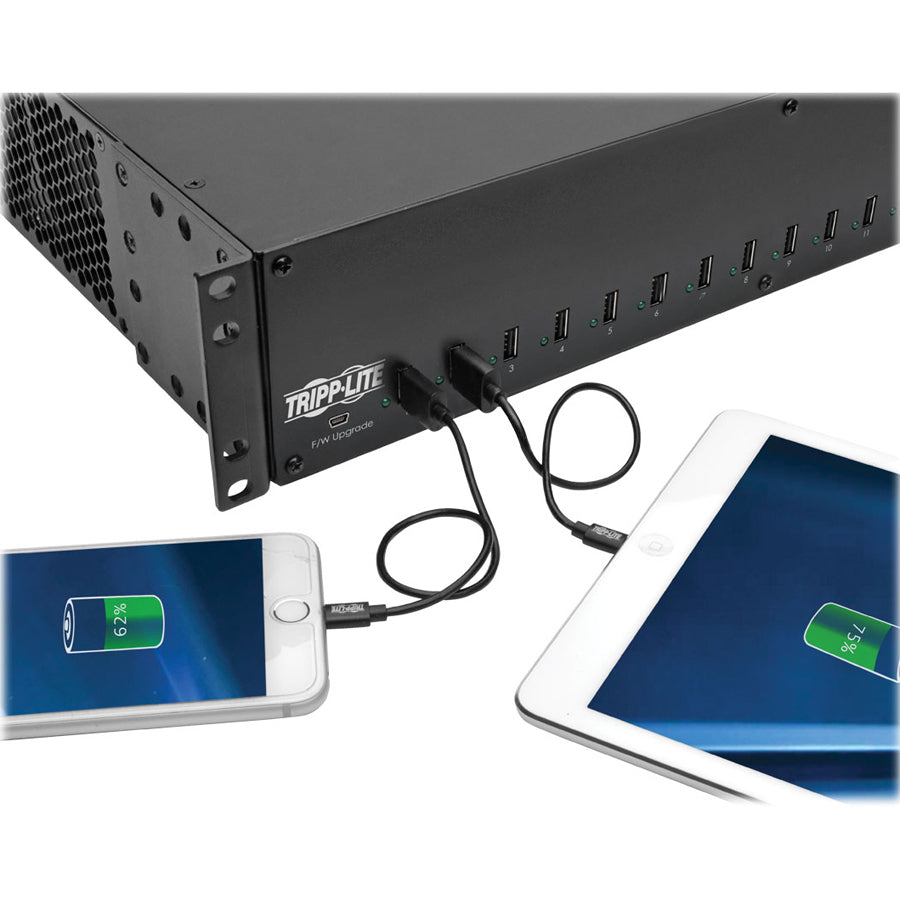 Tripp Lite 16-Port Usb Charging Station With Syncing, 230V, 5V 40A (200W) Usb Charger Output, 2U Rack-Mount