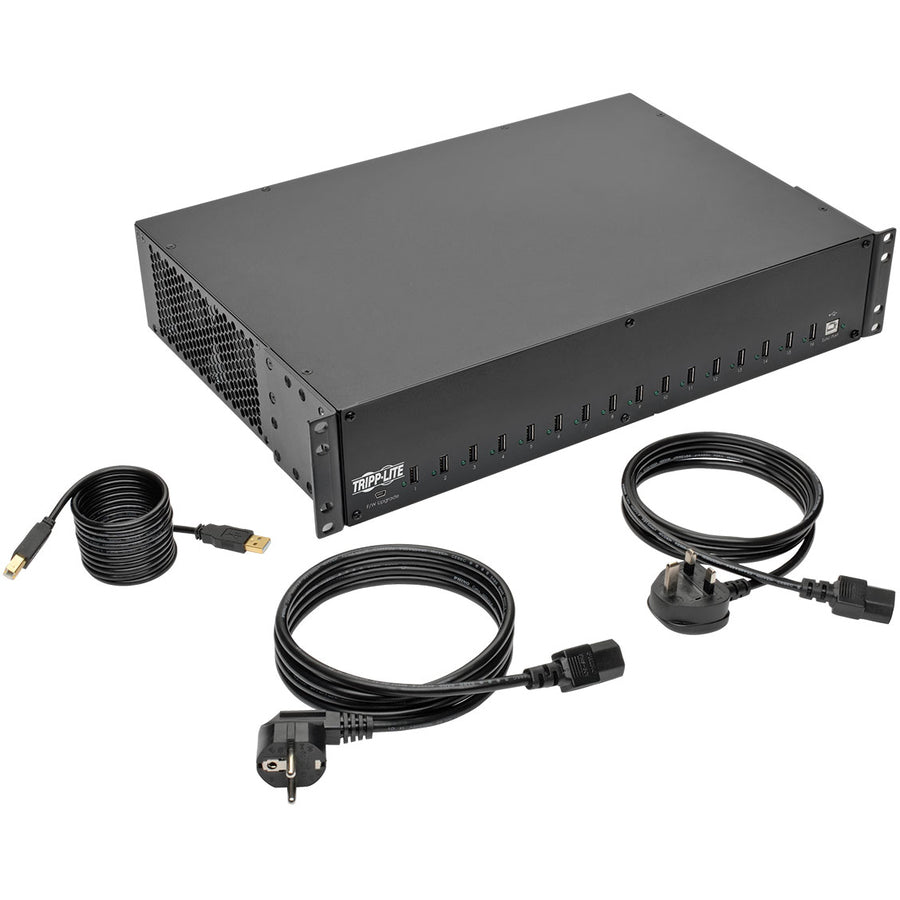 Tripp Lite 16-Port Usb Charging Station With Syncing, 230V, 5V 40A (200W) Usb Charger Output, 2U Rack-Mount