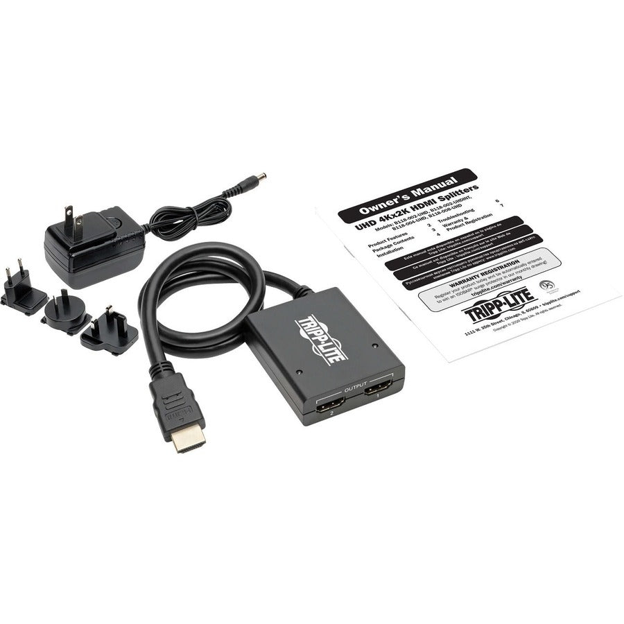 Tripp Lite 2-Port Hdmi Splitter - Uhd 4K, International Ac Adapter