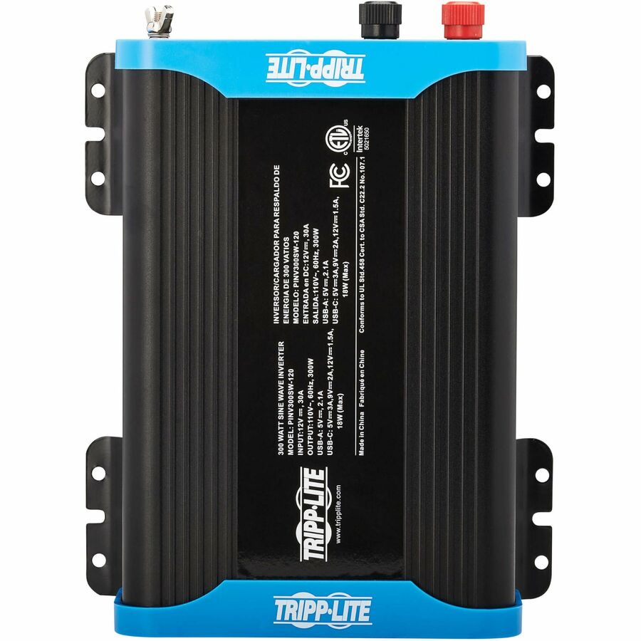 Tripp Lite 300W Compact Power Inverter - 2x 5-15R, USB Charging, Pure Sine Wave - Input