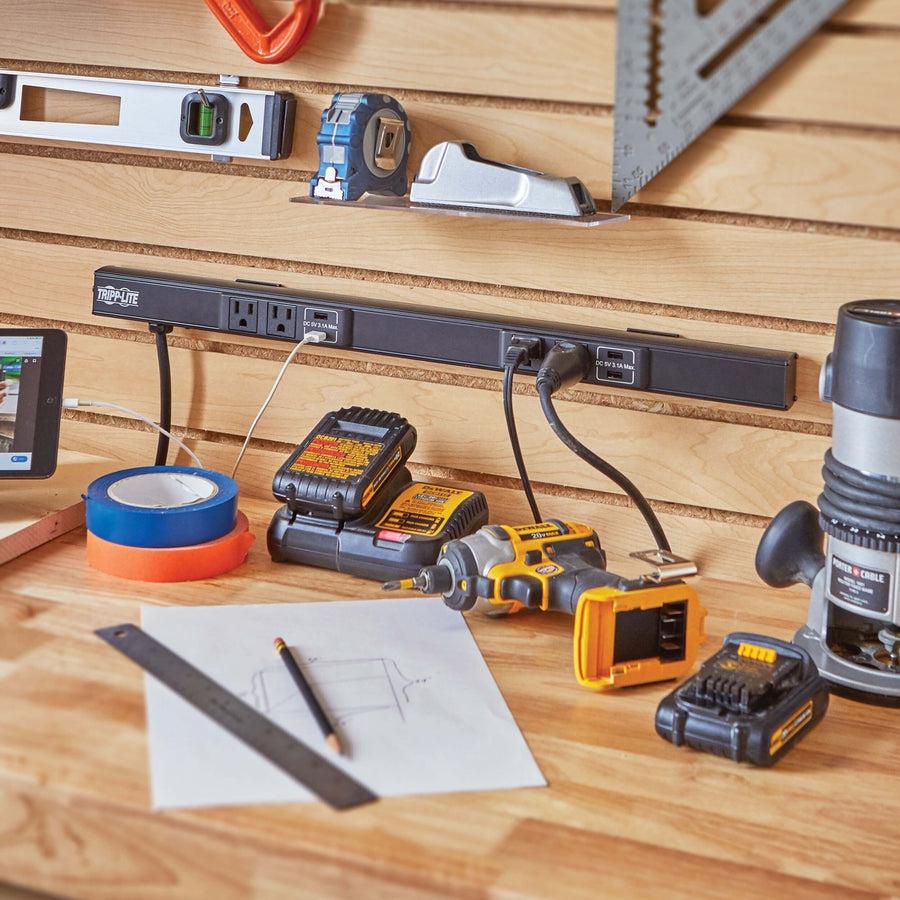 Tripp Lite 4-Outlet Power Strip With Usb-A Charging (6.2A) - Nema 5-15R, 120V, 15A, 10 Ft. Cord, 5-15P, 24 In.