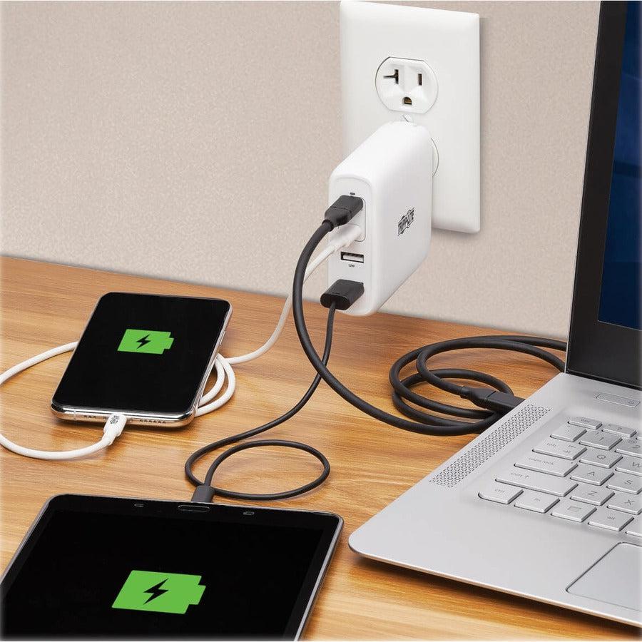Tripp Lite 4-Port Compact Usb Wall Charger - Gan Technology, 100W Pd Charging, 2 Usb-C & 2 Usb-A, White