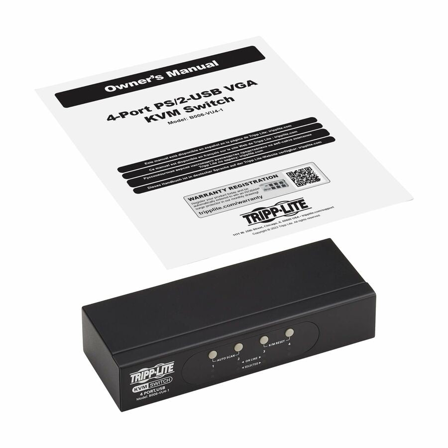 Tripp Lite 4-Port VGA KVM Switch for USB or PS/2 Keyboard/Mouse - 4 Computer(s) - 1 Local