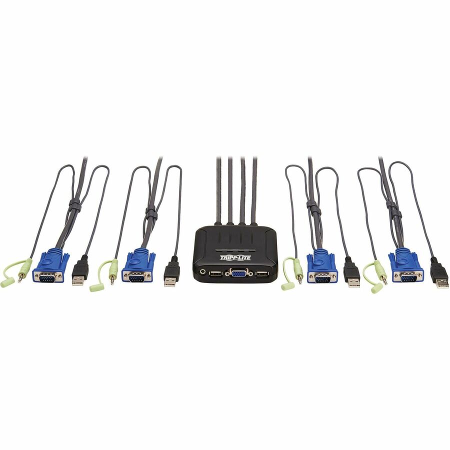Tripp Lite 4-Port VGA KVM Switch with Built-In VGA, USB and 3.5 mm Audio Cables - 4