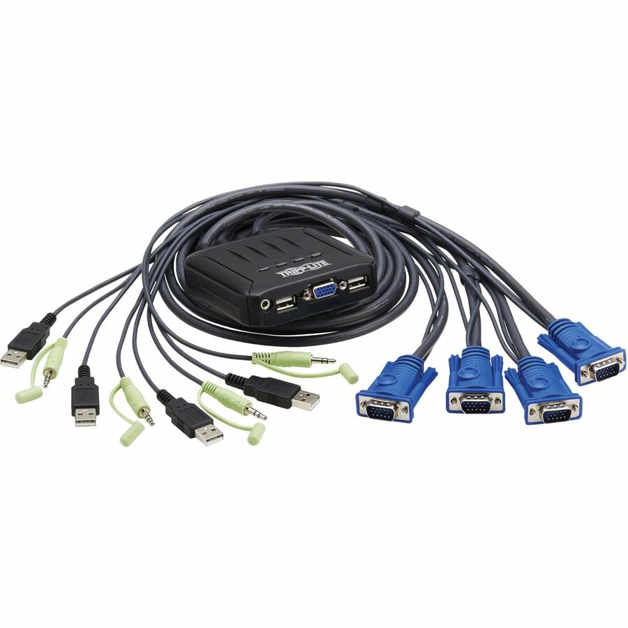Tripp Lite 4-Port VGA KVM Switch with Built-In VGA, USB and 3.5 mm Audio Cables - 4