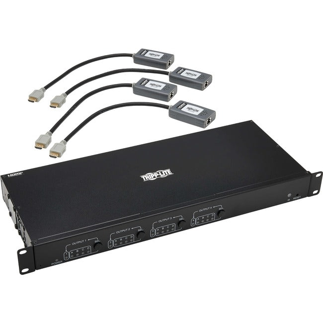 Tripp Lite 4X4 Hdmi Over Cat6 Matrix Switch Kit, Switch/4X Pigtail Receivers - 4K 60 Hz, Hdr, 4:4:4, Poc, 230 Ft. (70.1 M), Taa - Video/Audio Switch - 4 X 4 - 4 X Hdmi - Desktop, Rack-Mountable, Wall-Mountable - Poc - Taa Compliant