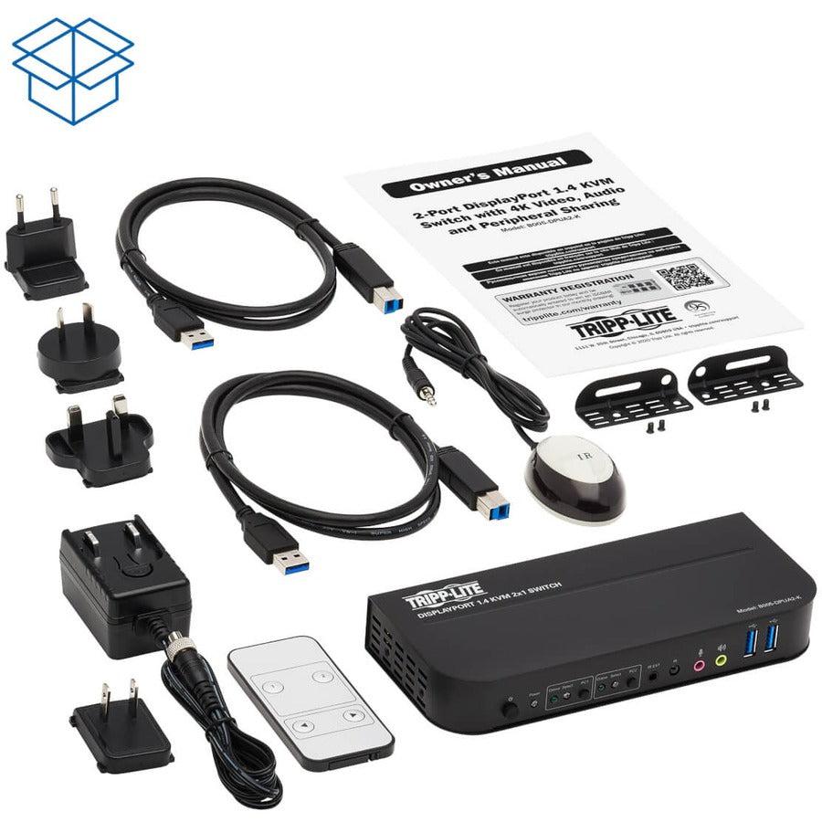 Tripp Lite B005-Dpua2-K 2-Port Displayport/Usb Kvm Switch - 4K 60 Hz, Hdr, Hdcp 2.2, Ir, Dp 1.4, Usb Sharing, Usb 3.0 Cables