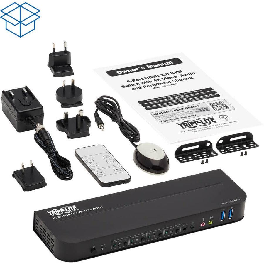 Tripp Lite B005-Hua4 4-Port Hdmi/Usb Kvm Switch - 4K 60 Hz, Hdr, Hdcp 2.2, Ir, Usb Sharing