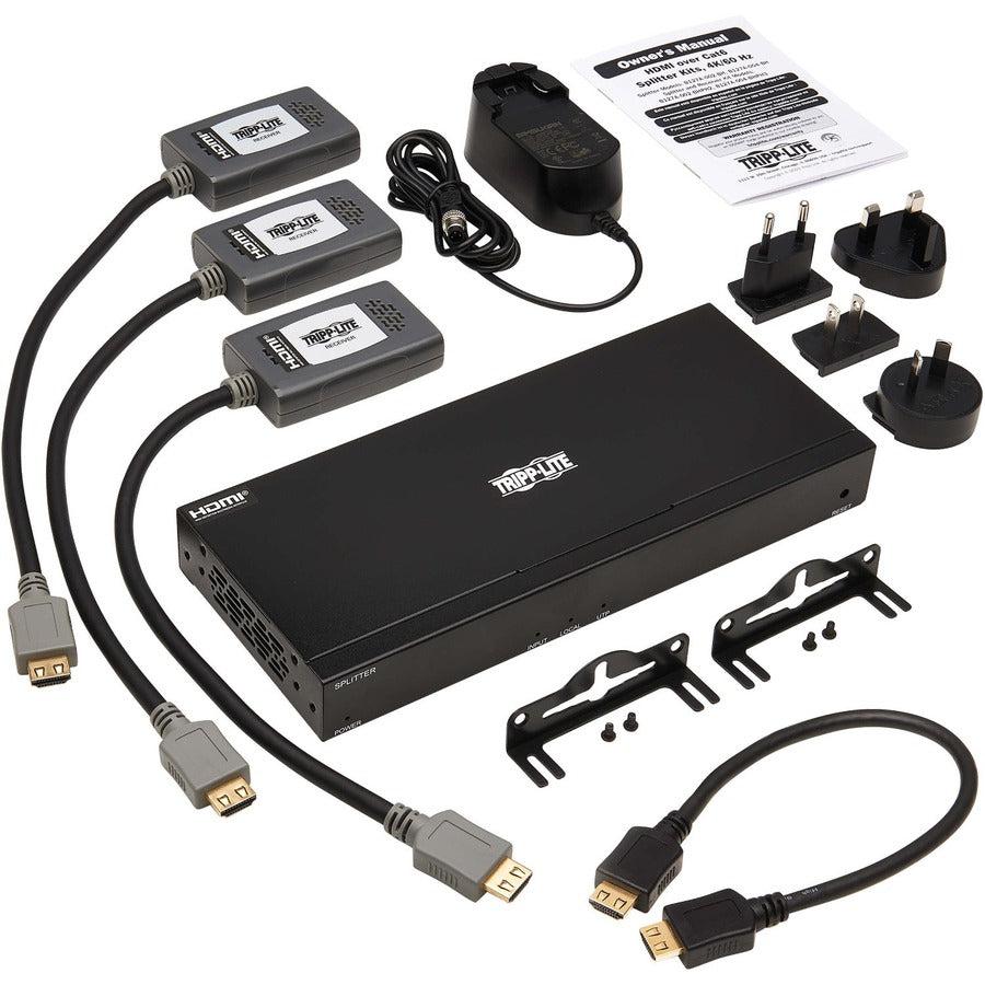 Tripp Lite B127A-004-Bhph3 4-Port Hdmi Over Cat6 Extender Kit, Splitter/3X Pigtail Receivers - 4K 60 Hz, Hdr, 4:4:4, Poc, 230 Ft. (70.1 M), Taa
