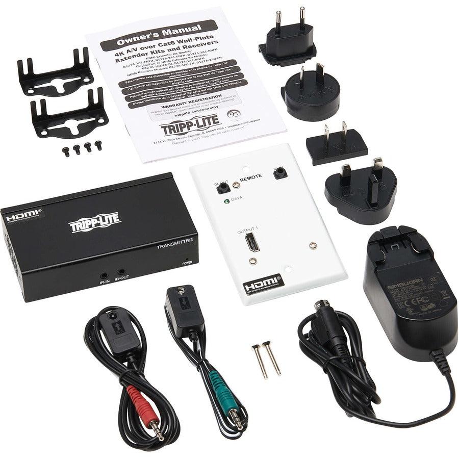 Tripp Lite B127A-1A1-Bhfh Hdmi Over Cat6 Extender Kit, Box Transmitter/Wall Plate Receiver, 4K 60 Hz, 4:4:4, Ir, Poc, Hdr, Hdcp 2.2, 230 Ft., Taa