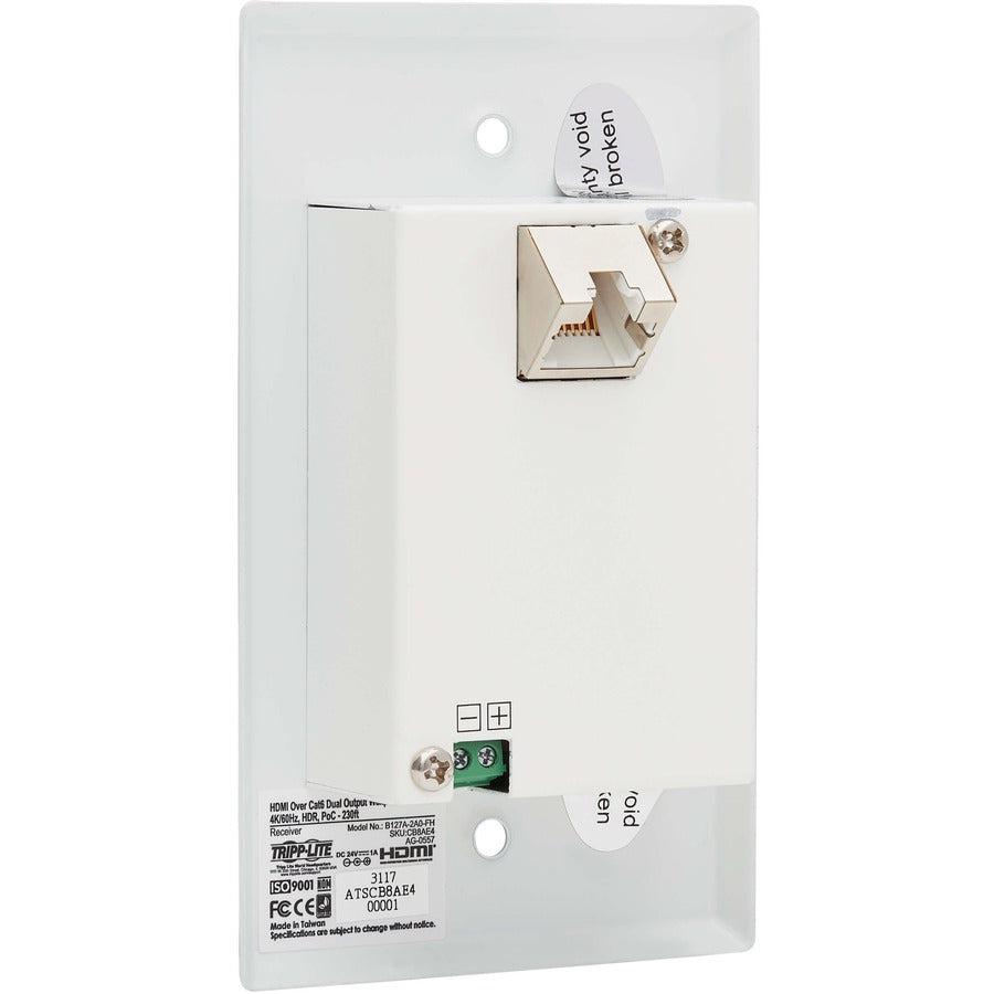 Tripp Lite B127A-2A0-Fh 2-Port Hdmi Over Cat6 Receiver, Wall Plate - 4K 60 Hz, Hdr, 4:4:4, Poc, Hdcp 2.2, 230 Ft. (70.1 M), Taa
