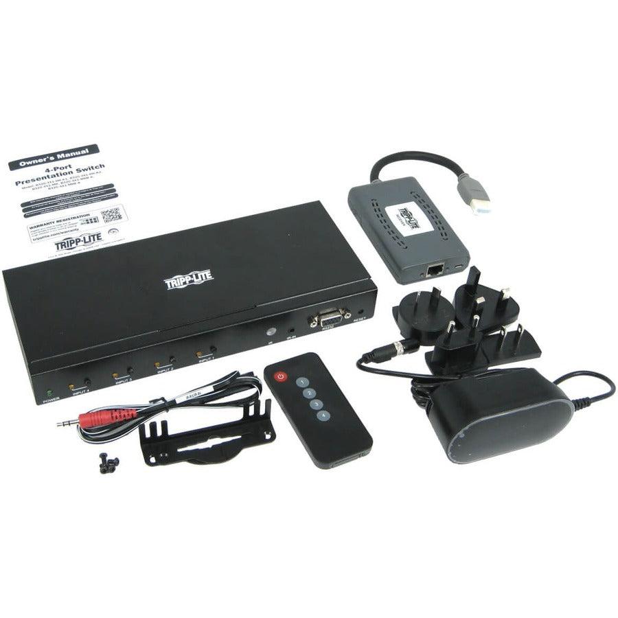 Tripp Lite B320-4X1-Mhb-K 4-Port Presentation Switch Kit, 4K 60 Hz (4:4:4) Hdmi, Dp, Usb-C And Vga To Hdmi Over Cat6 Extender, 50 Ft., Taa