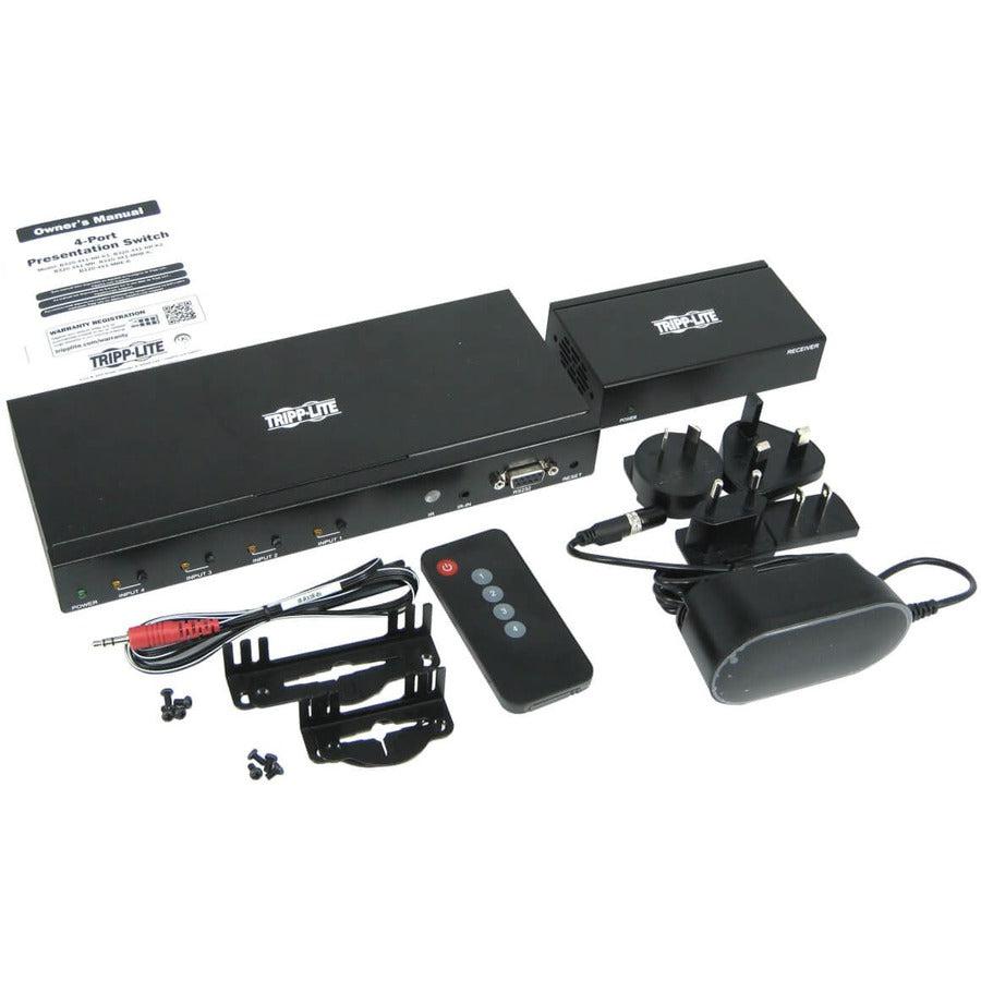 Tripp Lite B320-4X1-Mhe-K 4-Port Presentation Switch Kit, 4K 60 Hz (4:4:4) Hdmi, Dp, Usb-C And Vga To Hdmi Over Cat6 Extender, 125 Ft., Taa
