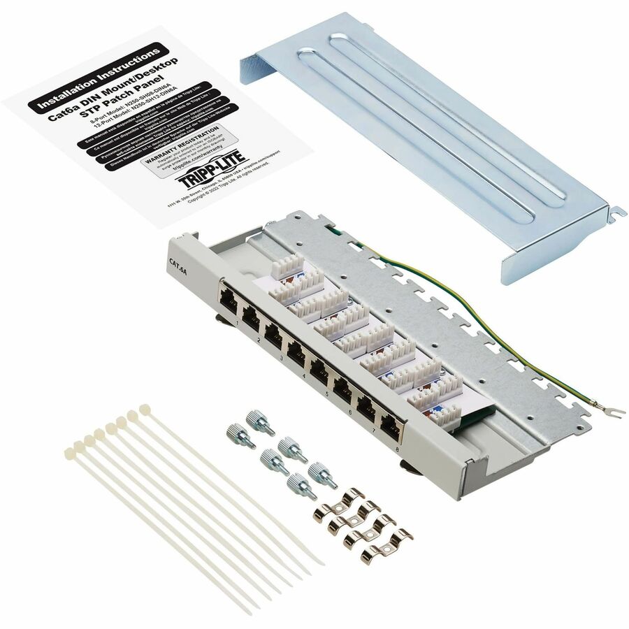Tripp Lite Cat6a STP Patch Panel, 8 Ports, DIN Rail or Wall Mount, TAA - 8 Port(s) - 8 x