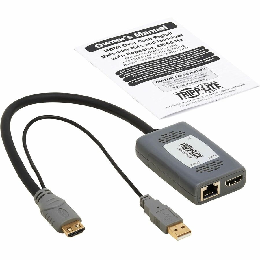 Tripp Lite DisplayPort over Cat6 Pigtail Receiver with Repeater, 4K 60 Hz, 4:4:4,
