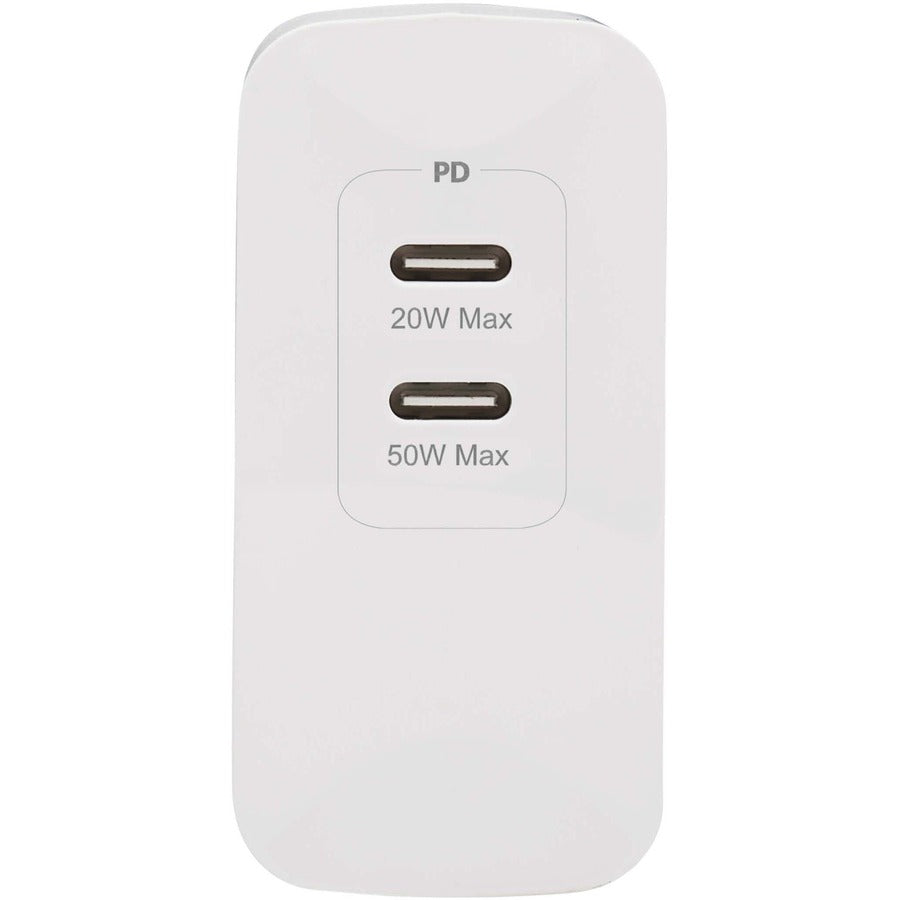 Tripp Lite Dual-Port Compact USB-C Wall Charger - GaN Technology 70W PD Charging (50W+20W