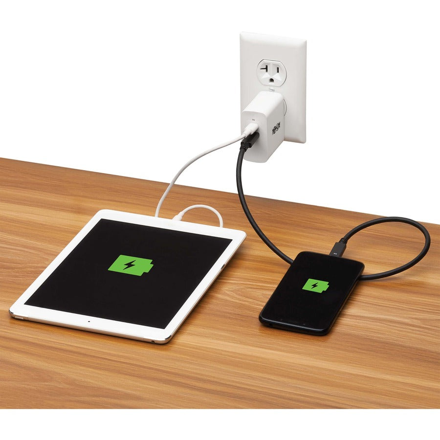 Tripp Lite Dual-Port Compact USB-C Wall Charger - GaN Technology 70W PD Charging (50W+20W