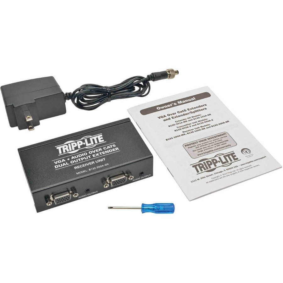 Tripp Lite Dual VGA with Audio over Cat5/Cat6 Extender Box-Style Receiver 1440x900 60 Hz U