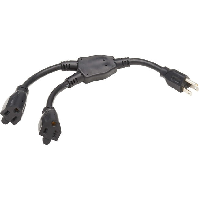 Tripp Lite Extension Cord Y Splitter, Nema 5-15P To 2X Nema 5-15R - Heavy Duty, 15A, 120V, 14 Awg, 1 Ft. (0.3 M), Black - Power Splitter - Nema 5-15P (P) To Nema 5-15R (R) - Ac 125 V - 15 A - 1 Ft - Black - North America